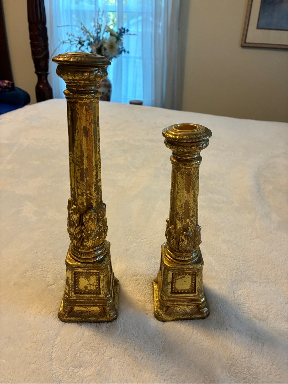 Sullivans Gilded Classic Column Candle Holders - Set of 2 Gold Resin Stands